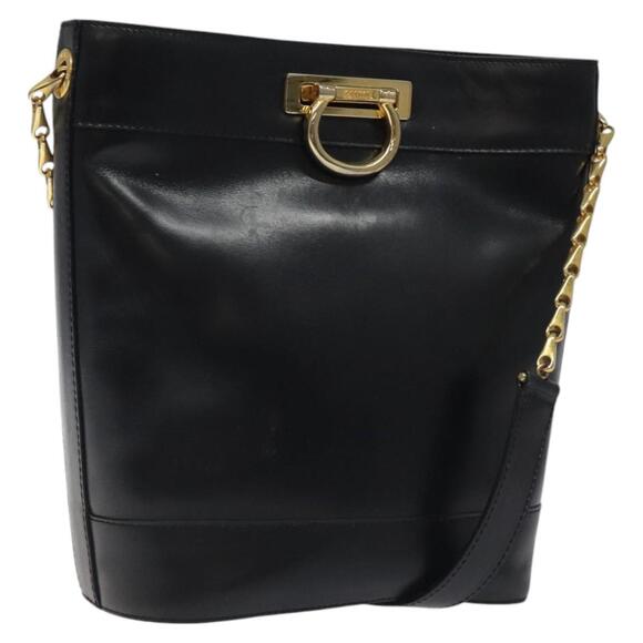 CELINE Shoulder Bag Leather Black Gold - Picture 1 of 12